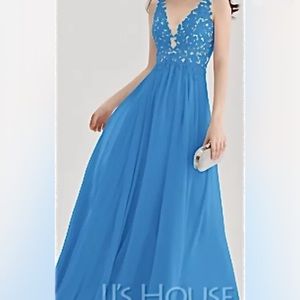 JJ House chiffon, V-Neck, long May dress in Icvely Ocean blue color size 12